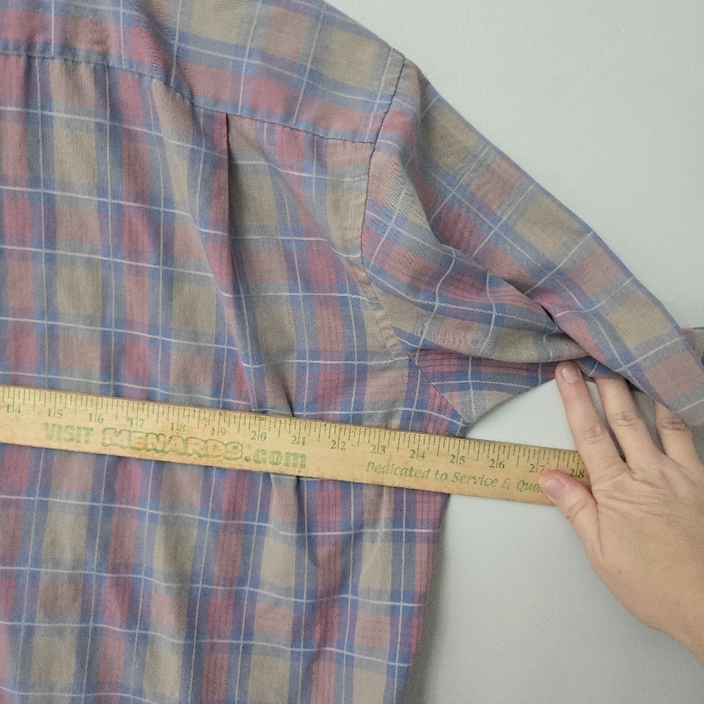 Vtg 60s 70s Christian Dior Shirt Size XL Checkered Hong Kong *stained* - Picture 6 of 8